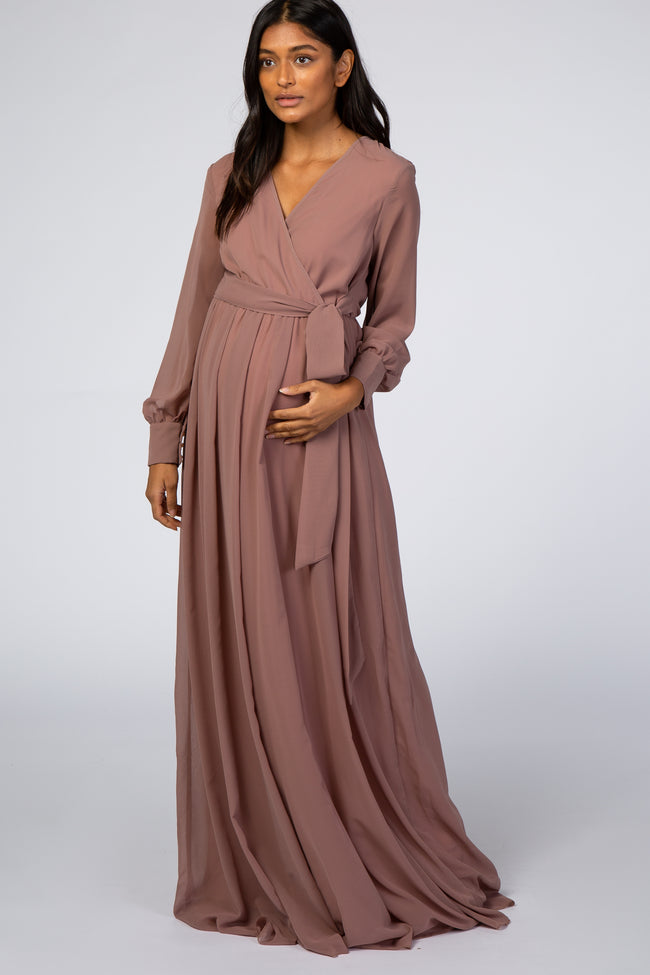 Mauve Chiffon Long Sleeve Maternity ...